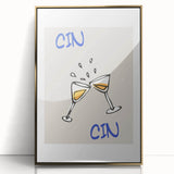 Art deco poster of food and drinks in gold and black tones, acrylic print framed, suitable for modern kitchen decor.