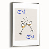 Landscape art painting of a colorful hillside town on framed canvas, featuring a vintage poster style with a black border.