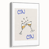 Vintage poster art of colorful food and drinks on a large framed canvas, ideal for living room decor.