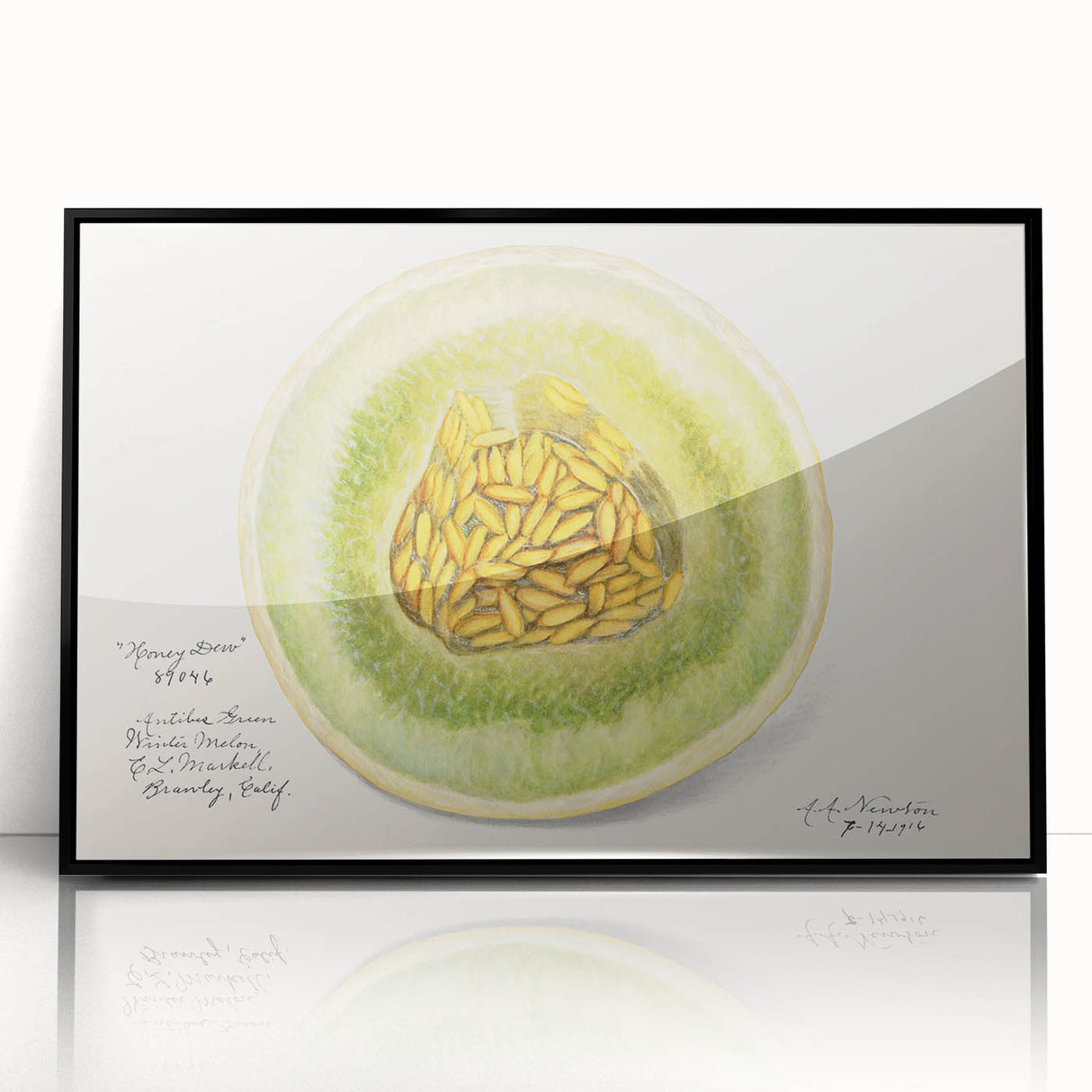 Large abstract wall art featuring assorted fruits in bold colors on a black acrylic frame, suitable for modern kitchen decor.