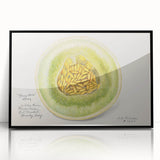 Large abstract wall art featuring assorted fruits in bold colors on a black acrylic frame, suitable for modern kitchen decor.