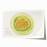Rolled canvas print featuring a variety of fruits in bold colors, ideal for art wall dining room decor.