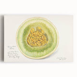 Black and white photo of assorted fruits on stretched canvas, ideal for kitchen wall art.