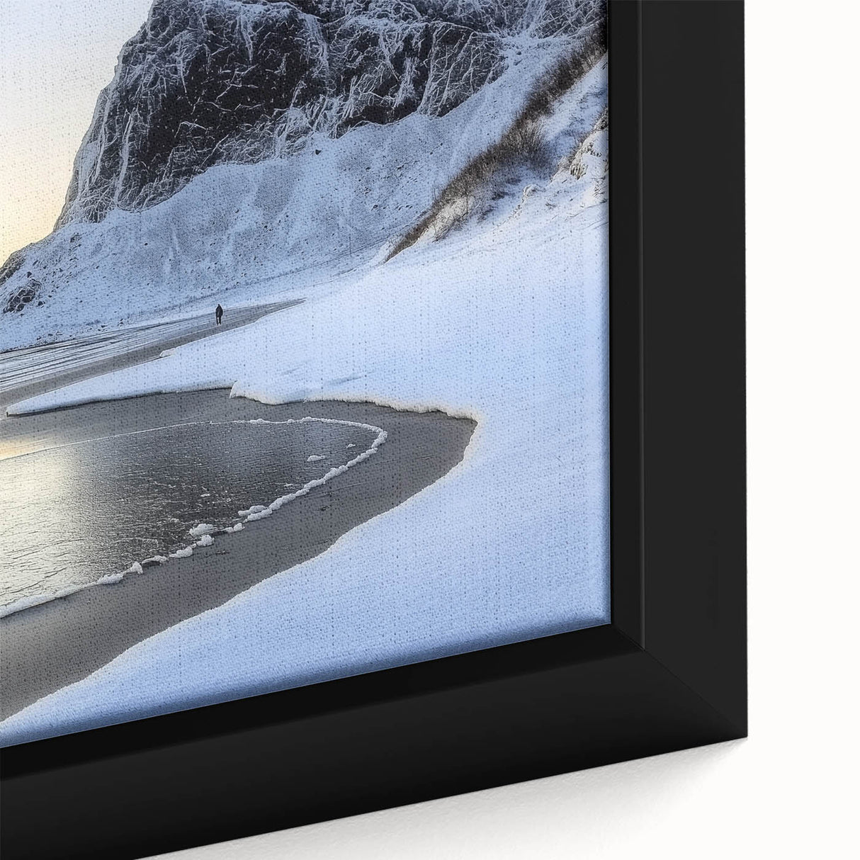 Framed canvas artwork depicting a serene beach landscape at sunset, showcasing vibrant colors and intricate details, ideal for home decor enthusiasts.