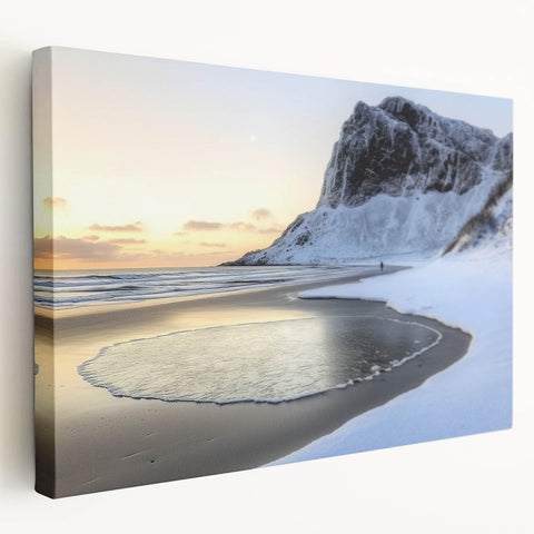 Stretched canvas artwork showcasing a serene beach landscape with vibrant colors and soft waves, perfect for coastal home decor and relaxation themes.