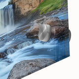 Close-up of a vibrant acrylic glass artwork depicting colorful canyons, showcasing intricate textures and vivid hues, ideal for modern home decor.