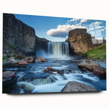 Stunning acrylic glass artwork showcasing a vibrant landscape of canyons with rich colors and intricate details, perfect for modern home decor or office spaces.