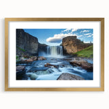 Landscape artwork showcasing canyons, framed with a gold mat, highlighting natural textures and warm earthy tones; perfect for enhancing interior decor.