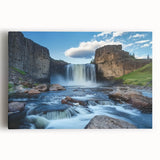 Vibrant landscape canvas artwork depicting majestic canyons under a blue sky, perfect for home decor, showcasing rich colors and intricate details.