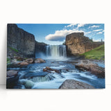 Stretched canvas artwork depicting a vibrant landscape of canyons, showcasing rich earth tones and dramatic rock formations, perfect for home decor and nature enthusiasts.