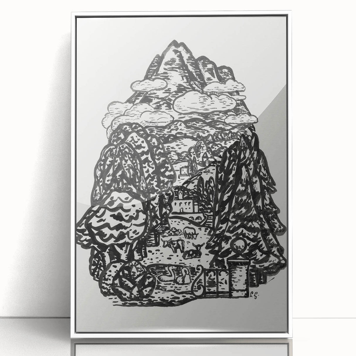 Modern Wall Art - Black & White Mountain Landscape - Contemporary Print