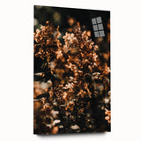 Large abstract wall art depicting autumn trees in orange and brown tones on acrylic glass.