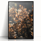 Large abstract wall art depicting autumn colors in mid-century modernist style on framed acrylic.