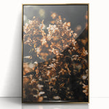 Large art print of a mid-century modernist autumn scene in gold and brown tones on acrylic, ideal for nursery wall decor.