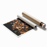 Extra large rolled print of autumnal floral art with earth tones, ideal for classy bathroom wall art.
