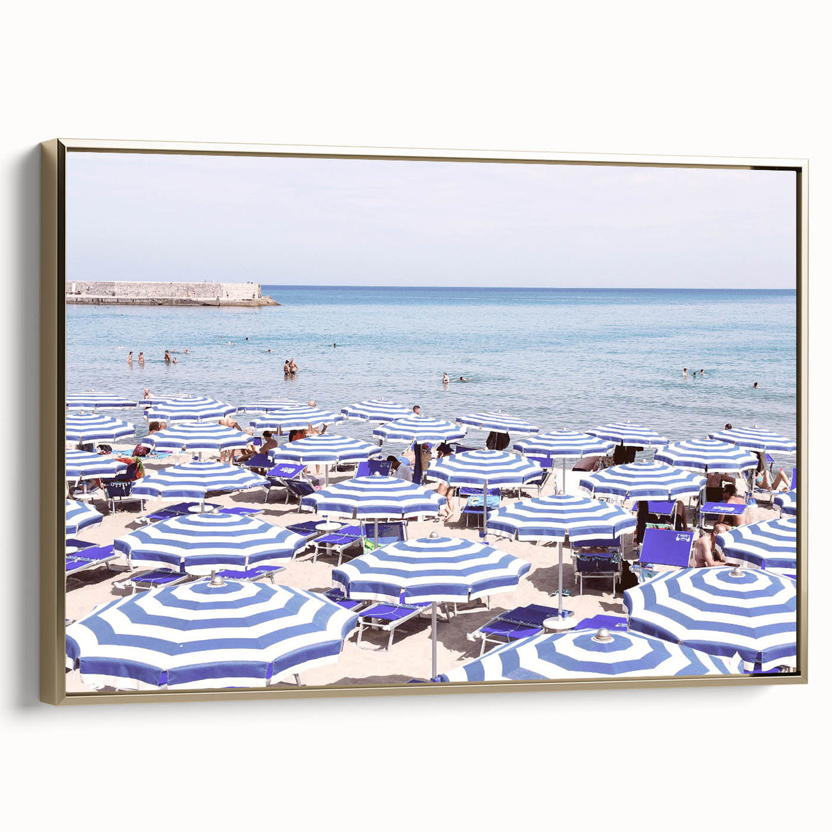Vintage poster art of a summer landscape on framed canvas, with black and gold tones, ideal for bedroom wall decor.