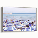 Landscape art painting featuring a summer scene on framed canvas, with vibrant colors and vintage poster style.