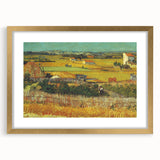 Abstract art print featuring swirling blue and yellow patterns, framed in gold, ideal for dining room decor.