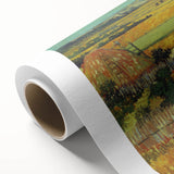 Art deco poster featuring a Van Gogh-inspired scene on rolled canvas, with a palette of blues and greens.