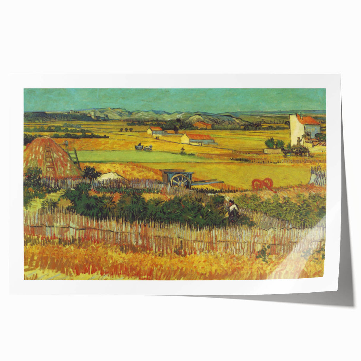 Rolled canvas print of Van Gogh-inspired floral art in vibrant colors, suitable for dining room wall.