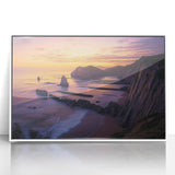 Framed acrylic artwork depicting vibrant cliffs and landscapes, showcasing bold colors and intricate details, perfect for enhancing modern interior decor.