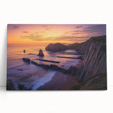 Stretched canvas art depicting a serene landscape with towering cliffs and lush greenery, ideal for home decor or office spaces, enhancing natural aesthetics.