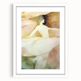 Abstract figurative frame with a white mat, showcasing a modern art piece that blends vibrant colors and dynamic shapes, perfect for contemporary home decor.