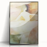 Framed abstract figurative art piece with a silver accent, showcasing dynamic shapes and vibrant colors, perfect for modern home decor.