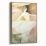 Framed abstract figurative wall art featuring a gold and black design, showcasing elegant curves and shapes, perfect for modern home decor.