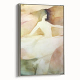 Abstract figurative art canvas framed in silver, showcasing vibrant colors and dynamic shapes, designed to enhance modern interior decor and artistic expression.