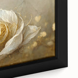 Close-up of framed abstract floral wall art on canvas, showcasing vibrant colors like pink, blue, and green, perfect for modern home decor accents.