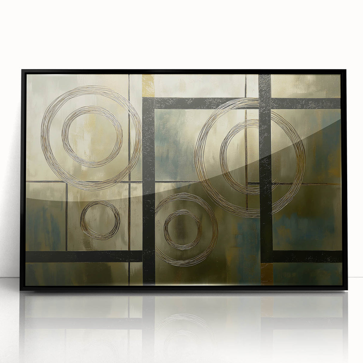 Abstract geometric framed acrylic art piece showcasing a striking black design, perfect for modern home decor. Ideal for enhancing contemporary interiors.