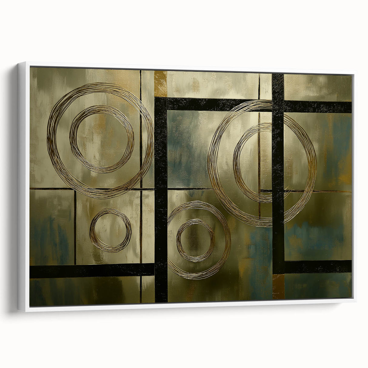 Framed abstract geometric canvas artwork in white, showcasing vibrant shapes and angles, perfect for modern home decor and artistic expression. Ideal for enhancing any living space with its contemporary design.