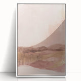 Framed abstract landscape wall art in acrylic, featuring soft pastel colors and flowing shapes, set against a white background for a modern decor accent.