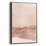 Framed canvas wall art showcasing an abstract landscape design in earthy tones, featuring a sleek black frame and side view perspective, perfect for modern home decor.