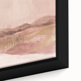 Abstract landscape wall art featuring vibrant colors of blue, green, and gold, framed in a sleek black frame, perfect for modern home decor. Close-up showcases intricate brush strokes and textures, enhancing visual appeal for art enthusiasts.