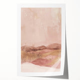 Abstract landscape wall art print showcasing vibrant colors of blue, green, and orange, rolled for easy shipping, ideal for modern home decor.