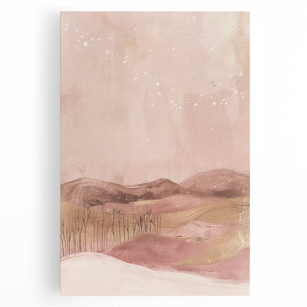 Abstract landscape wall art on stretched canvas showcasing vibrant colors and fluid shapes, perfect for modern home decor, evoking a sense of tranquility.