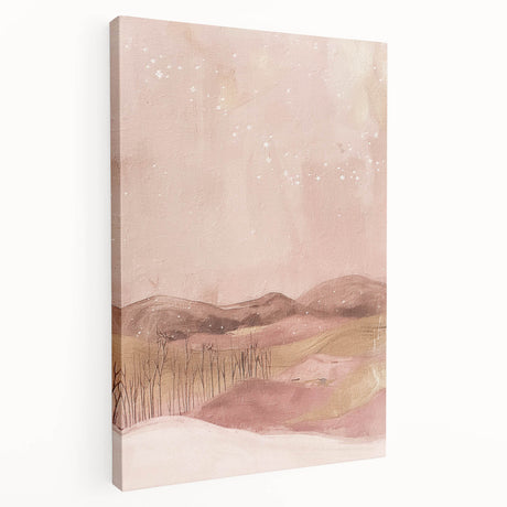 Stretched canvas wall art showcasing an abstract landscape design with vivid colors and textures, ideal for modern home decor. Side view highlights the depth of the canvas.
