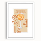 Abstract art print featuring swirling blue and green patterns on a white framed canvas, ideal for dining room decor.