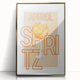 Art deco poster of food and drinks in gold and black tones, acrylic framed, ideal for modern kitchen decor.
