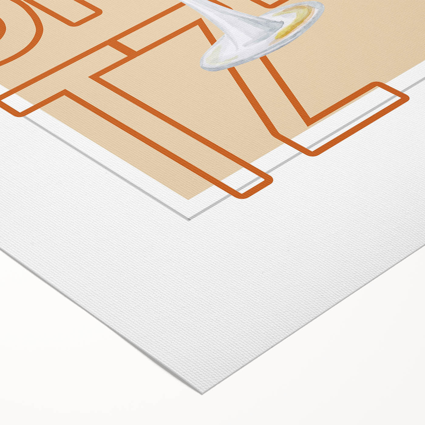 Art deco poster featuring a stylized cocktail glass in muted gold and black tones, printed on rolled canvas.