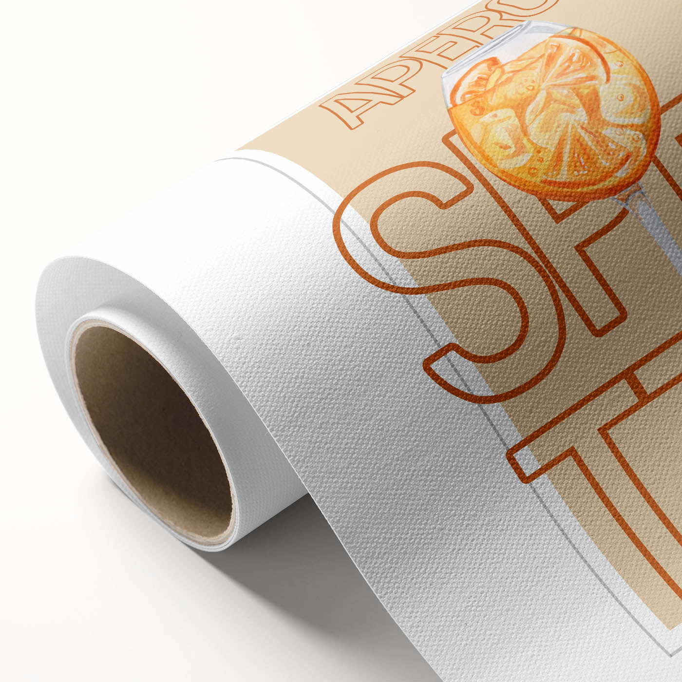 Art deco poster featuring a stylized food and drinks motif in pastel shades, printed on rolled canvas.