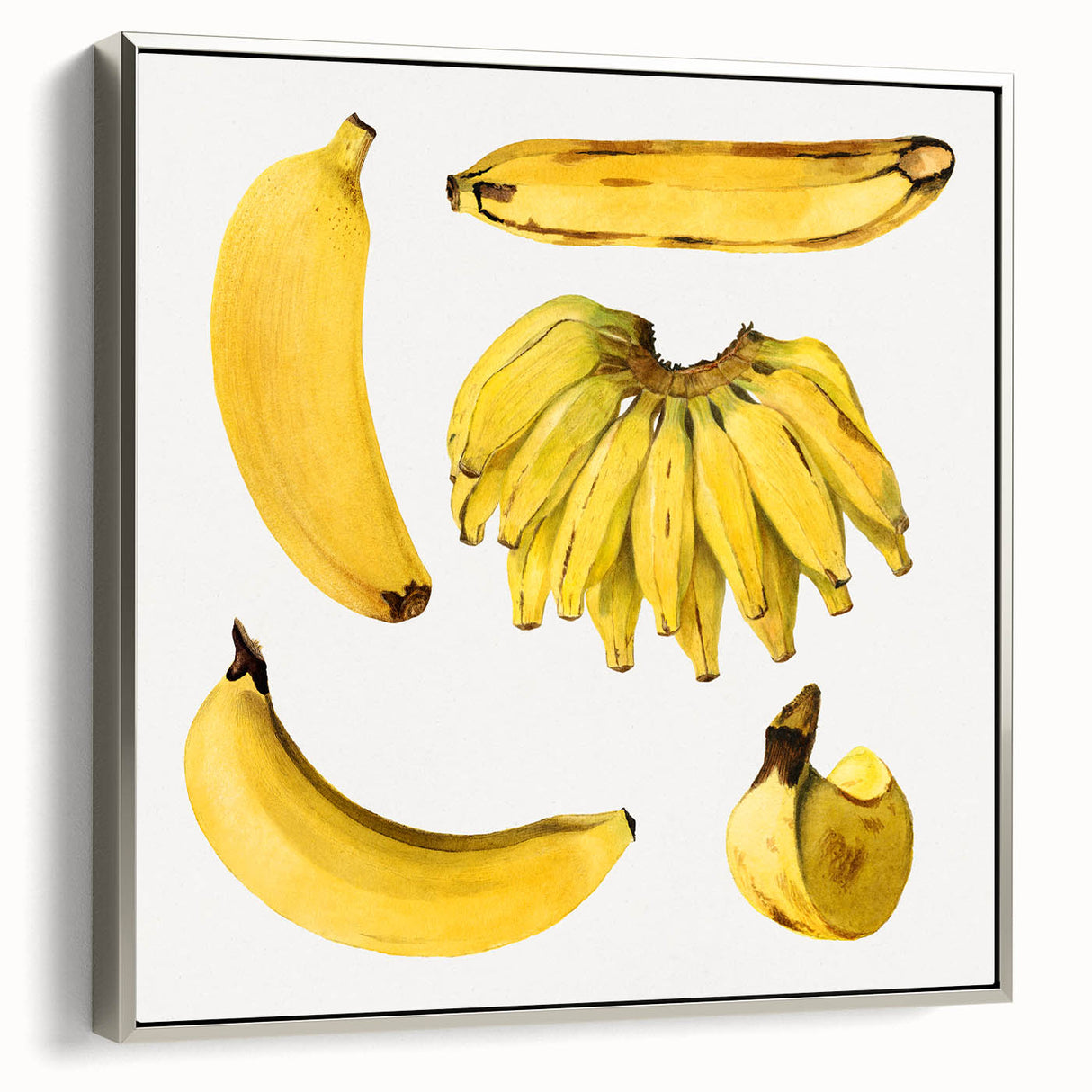 Framed canvas depicting vibrant fruit assortment in a vintage poster style, ideal for kitchen wall art.