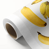 Art deco poster of colorful fruits on a rolled canvas, suitable for nursery wall art or dining room decor.