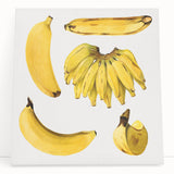 Large black and white stretched canvas featuring an array of fruits, ideal for kitchen wall art.