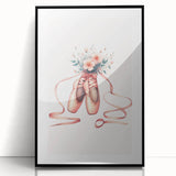 Floral Ballet Shoes Wall Print - Personalized Kids Art