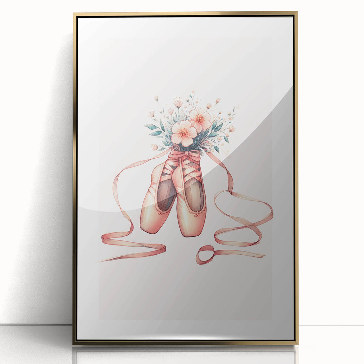 Floral Ballet Shoes Wall Print - Personalized Kids Art
