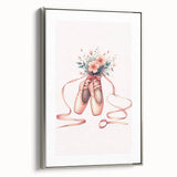 Floral Ballet Shoes Wall Print - Personalized Kids Art
