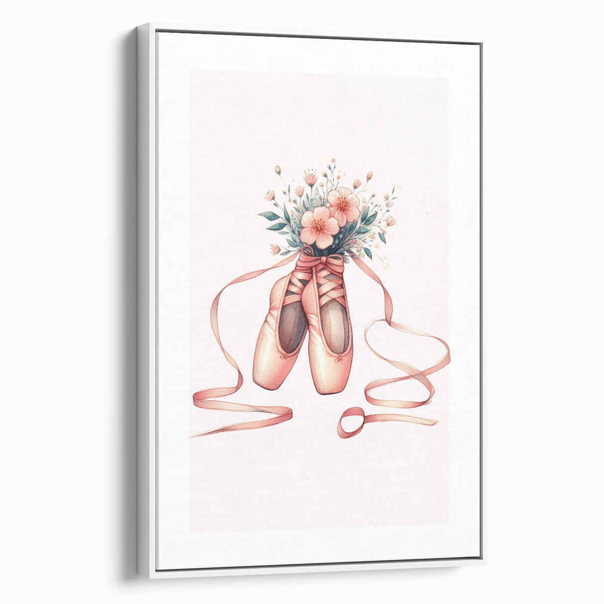 Floral Ballet Shoes Wall Print - Personalized Kids Art